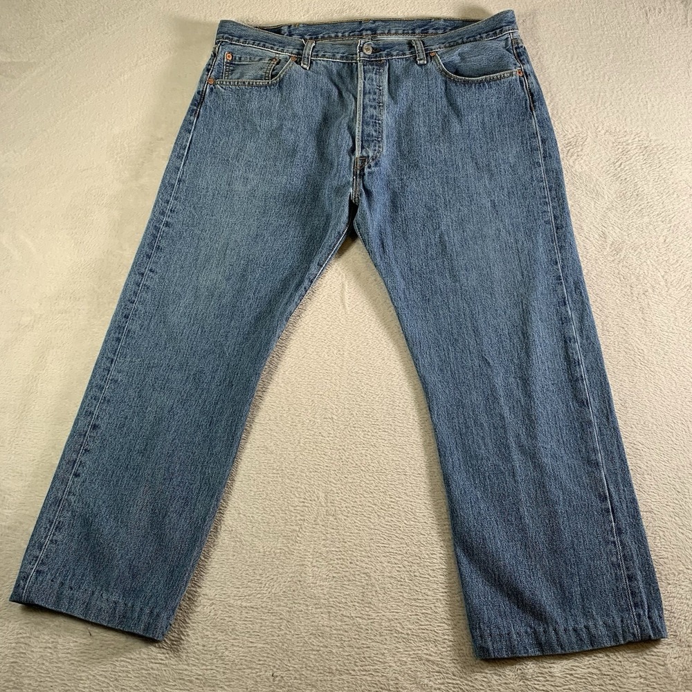 Levis 501 Jeans Mens‎ 40x30(40x26) Blue Straight Leg Stretch Denim Button Fly